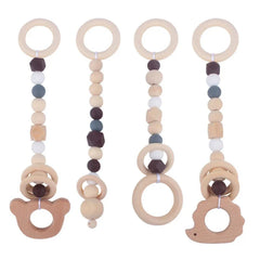 3/4 Pcs Baby Gym Frame Beech Wood Ring Baby Fitness Rack Pendants Silicone Beads Teether Newborn Stroller Rattle Play Gym Toys