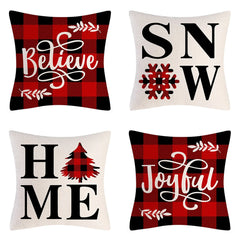 4PCS Christmas Cushion Covers 45x45 Cm Farmhouse Xmas Decor Red Green Plaids Santa Pillow Cover Christmas Decorations Noel Kerst