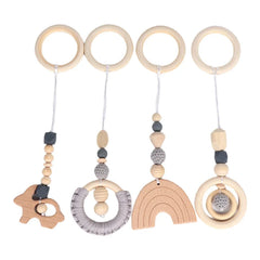 Baby Play Gym Frame Wooden Beech Activity Gym Frame Stroller Hanging Pendants Toys Teether Ring Nursing Rattle Toys Room Decor