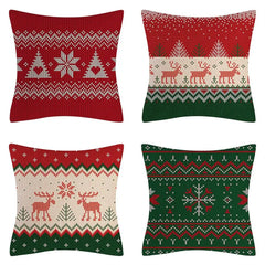 4PCS Christmas Cushion Covers 45x45 Cm Farmhouse Xmas Decor Red Green Plaids Santa Pillow Cover Christmas Decorations Noel Kerst