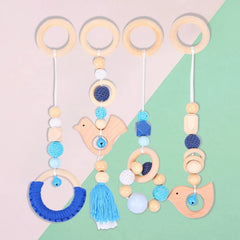 Baby Play Gym Frame Wooden Beech Activity Gym Frame Stroller Hanging Pendants Toys Teether Ring Nursing Rattle Toys Room Decor