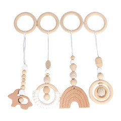 Baby Play Gym Frame Wooden Beech Activity Gym Frame Stroller Hanging Pendants Toys Teether Ring Nursing Rattle Toys Room Decor