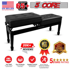 5CORE Duet Piano Bench w Storage For Two Wooden Adjustable Keyboard