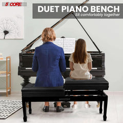 5CORE Duet Piano Bench w Storage For Two Wooden Adjustable Keyboard