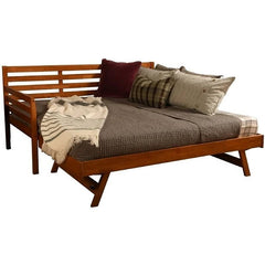 Solid Wood Day Bed Frame with Pull-out Pop Up Trundle Bed in Medium