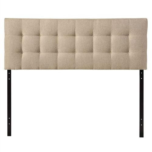 King size Beige Fabric Upholstered Mid-Century Style Headboard