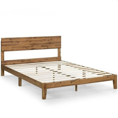 King size Modern Wood Platform Bed Frame with Headboard in Medium