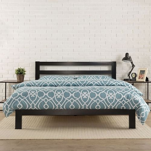 King size Heavy Duty Metal Platform Bed Frame with Headboard and Wood