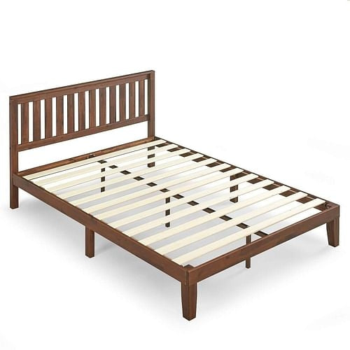 King size Solid Wood Platform Bed Frame with Headboard in Espresso