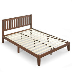 King size Solid Wood Platform Bed Frame with Headboard in Espresso