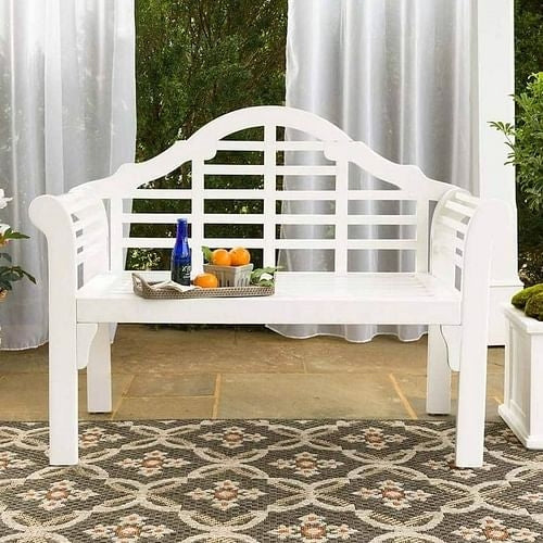 4-Ft. Folding White Wood Patio Garden Outdoor Bench with Scrolled Arms