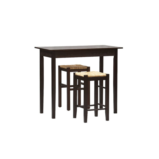 3 Piece Espresso Dining Set with Table and 2 Backless Stools