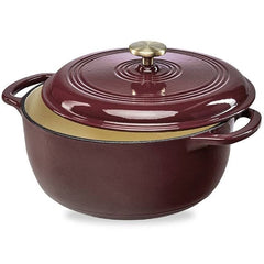 6 Quart Large Maroon Cabernet Red Enamel Cast-Iron Dutch Oven Kitchen