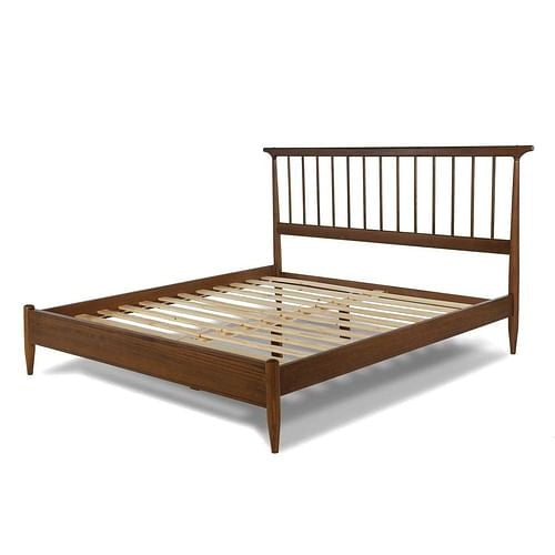 King Size Hardwood Mid Century Platform Bed Frame with Headboard in