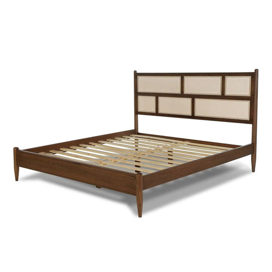 King Size Hardwood Platform Bed Frame with Cane Paneling Headboard in