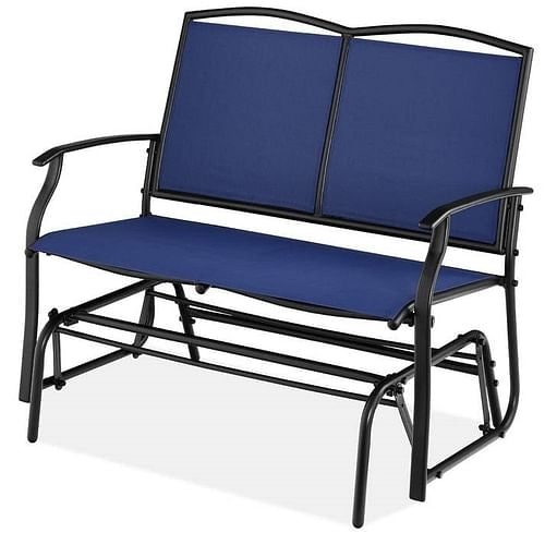 2 Seat Mesh Patio Loveseat Swing Glider Rocker with Armrests in Navy