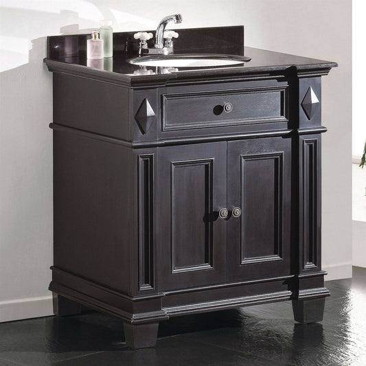 Single Sink Bathroom Vanity with Cabinet & Black Granite Countertop /