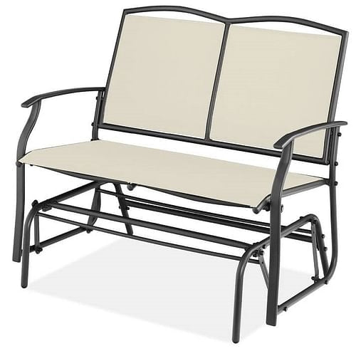 2 Seat Mesh Patio Loveseat Swing Glider Rocker with Armrests in Off