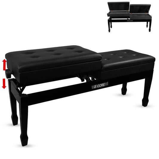 5CORE Duet Piano Bench w Storage For Two Wooden Adjustable Keyboard