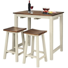 3 Piece Farmhouse Counter Height Kitchen Pub Table Set with 2 Saddle