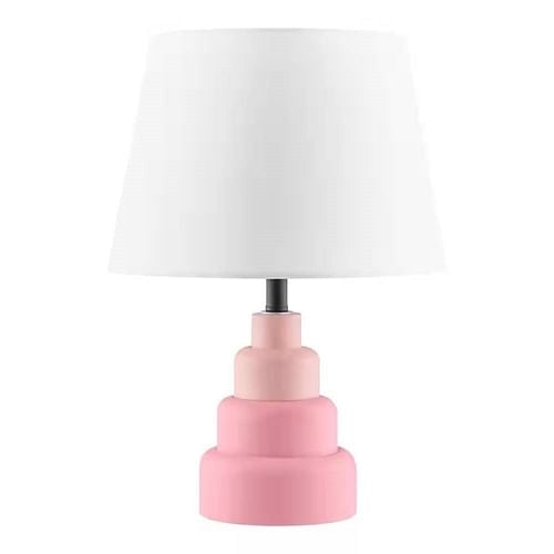 Small Pink Desk Light Table Lamp with White Fabric Shade for Bedside