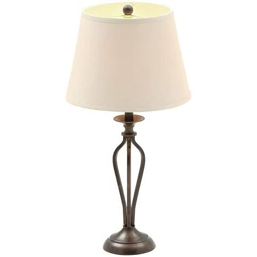 Traditional Bronze Metal Finish Table Lamp with Beige Linen Shade