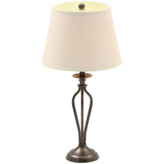 Traditional Bronze Metal Finish Table Lamp with Beige Linen Shade