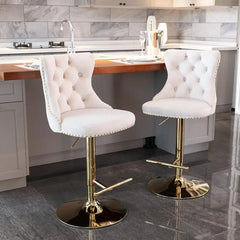 Bar Stools Set of 2,Adjustable Barstools with Back Velvet Tufted Counter Stool Modern Upholstered Bar Chairs with Nailhead