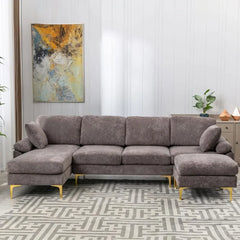 U-Shaped Sectional Sofa Couch, Modern Velvet Couch Set with Chaise Lounge, Ottoman and Pillows for Living Room Office Apartment