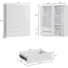 Large Armoire Wardrobe Closet with Drawers and Shelves, White Bedroom Armoires, Wooden Freestanding Wardrobe Armoire for Bedroom