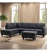 L Shaped Sofa with Ottoman Modern Sectional Living Room,Bedroom,Office,L Couch Brown