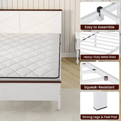 Queen Size Bed Frame with Headboard and Footboard, Under Bed Storage, Sturdy & Stable, Farmhouse Metal Platform Bed Frame