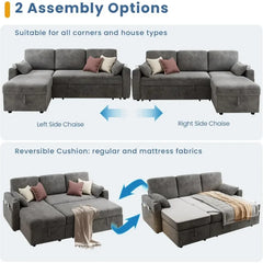 Sofa Bed Couch with Storage Chaise Sleeper Sofa Couch with Pullout Bed Convertible Sofa Bed Pull Out Couch