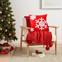 Christmas Embroidered Pillow Cover 18X18 Inch Embroidery Snowflake Decorative Pillowcase Zipper Closure Pillowcase Enhance Room