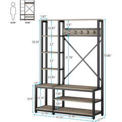 Hall Tree with Storage Bench, 4-in-1 Entryway Bench with Coat Rack, Mudroom Hall Tree with Bench and Shoe Storage, 70