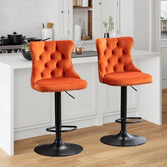 Bar Stools Set of 2,Adjustable Barstools with Back Velvet Tufted Counter Stool Modern Upholstered Bar Chairs with Nailhead