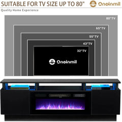 70" Modern Electric Fireplace TV Stand for TVs Up to 80 inch, with Electronic Flame and LED Lights