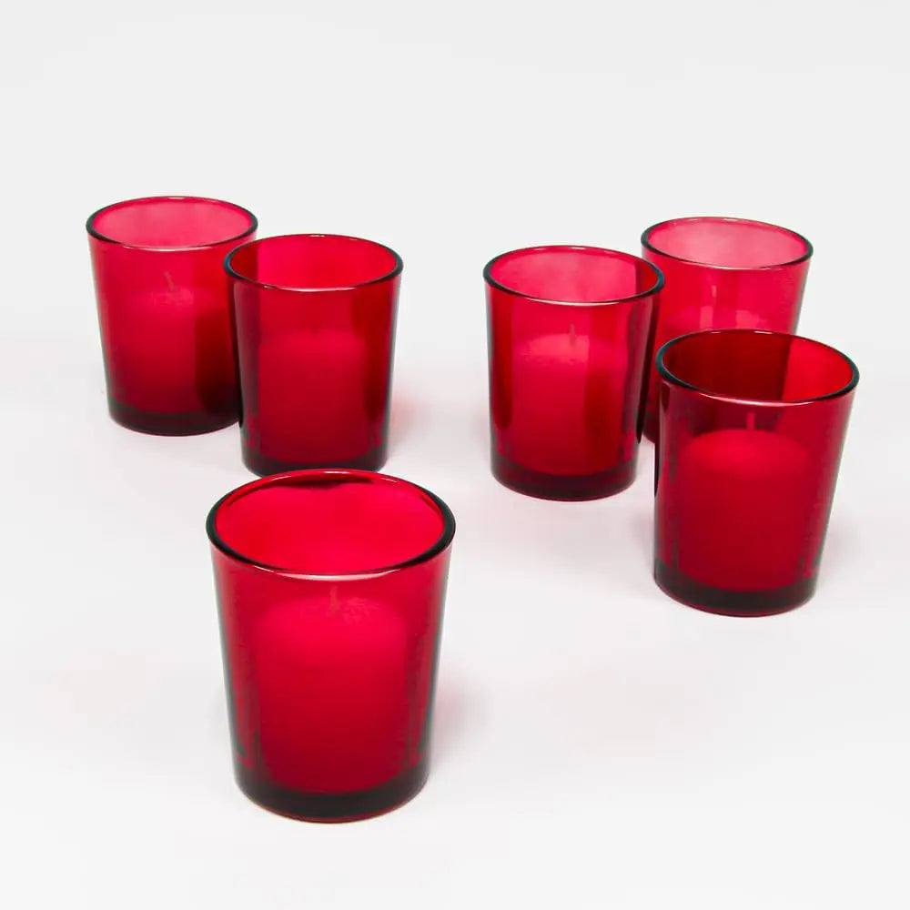 Set of 144 Glass Votive Candle Holders Red 3/16 Inch Thick Premium Quality Glass Not Dishwasher or Detergent Safe