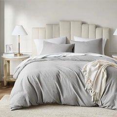 Duvet Cover Queen - Waffle Weave Textured Soft 3 Pieces Bedding Comforter Cover with Pillowcase for All Season (No Comforter