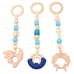 3/4 Pcs Baby Gym Frame Beech Wood Ring Baby Fitness Rack Pendants Silicone Beads Teether Newborn Stroller Rattle Play Gym Toys