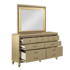 Queen Size Gold 4 Piece Bedroom Set include Mirror/Bed/1 Nightstand/Dresser