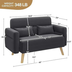 Small Mid-Century Loveseat Sofa Solid Wood Legs Living Room Office Ergonomic Design Cuddly Seating Space 2-Seater Couch Home