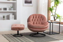 Accent Chair with Ottoman,360 Degree Swivel Velvet Leisure Chair, Lounge Armchair with Metal Base Frame for Living Room, Bedroom