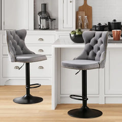 Bar Stools Set of 2,Adjustable Barstools with Back Velvet Tufted Counter Stool Modern Upholstered Bar Chairs with Nailhead