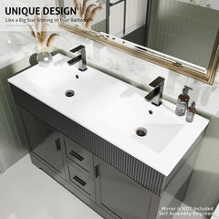 48" Bathroom Vanities Sink Combo Set, Modern Cabinet w/Wave Lines, Undermount Double Resin Sink w/Matte Black Faucet Drain