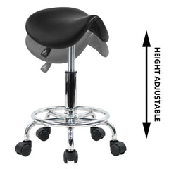 KKTONER Rolling Saddle Stool PU Leather Swivel Adjustable Rolling Stool with Wheels Salon Chair Black