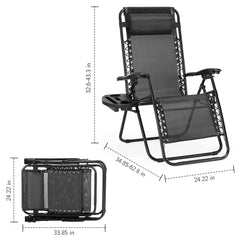 JHK Zero Gravity Set of 2 Portable Recliner Camping Patio Outdoor Folding Lounge Chair with Cup Holder Trays Adjustable Pillow