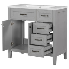 36" Bathroom Vanity with Sink Combo, Bathroom Cabinet with Drawers, Solid Frame and MDF Board, Grey