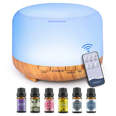 500ML Aromatherapy Oil Diffuser, Aroma Diffuser with 6 Bottle 10ML Essential Oil Set (Lavender/Rose/Jasmine/Lemon/Hilton/Ocean)