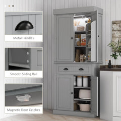 Kitchen Pantry Cabinet with Motion Sensor Light, Tall Storage Cabinet with 6 Door Shelves, a Drawer & 4 Adjustable Shelves